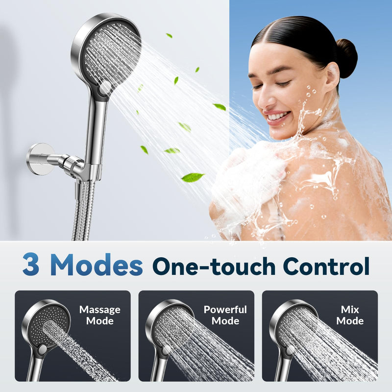 Filtered Shower Head with Handheld, High Pressure Shower Head with Filters, 3 Modes Water Softener Shower Head with Detachable Filters, Reduce Dryness on Skin and Hair, Premium Chrome