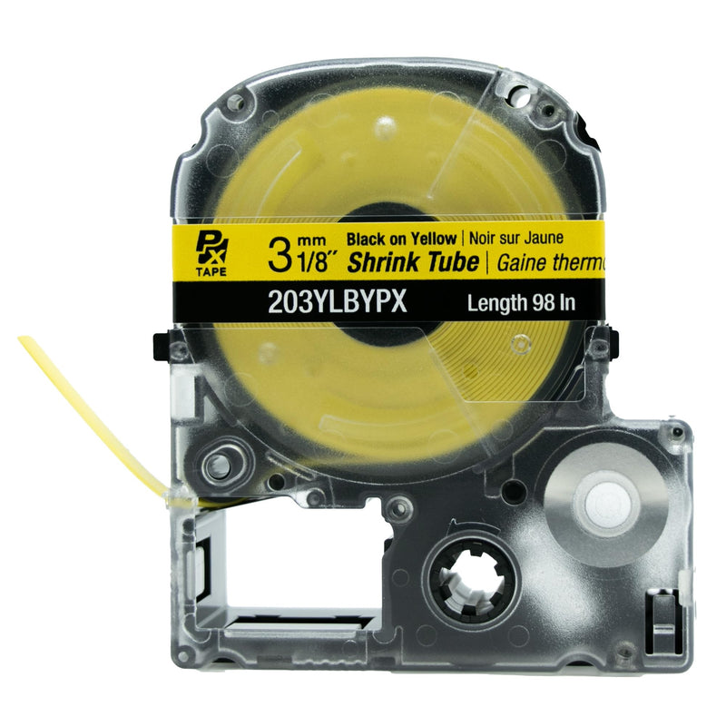 Epson LABELWORKS 203YLBYPX Tape Cartridge - Black on Yellow Shrink Tube Industrial Label Maker Tape - AWG 16-22, 1/8" (3MM) Wide, 8 ft (98") 3MM(16-22AWG)