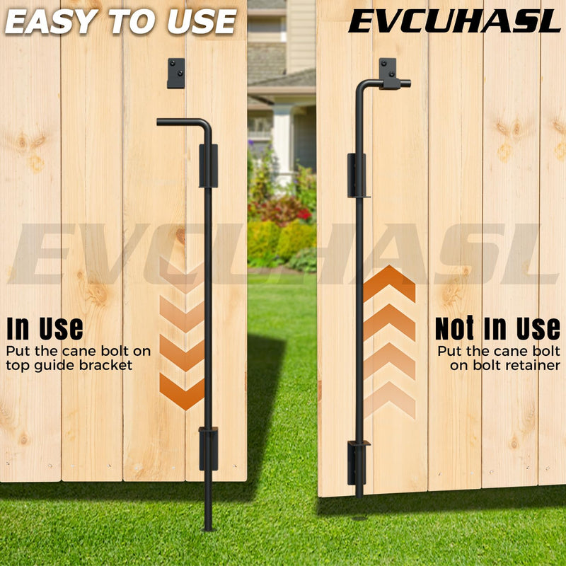 24" Cane Bolt Gate Drop Rod Heavy Duty Stopper Hardware, Gate Ground Latch for Wood Metal Vinyl Gates Doors, Gate Drop Pin for Holding Gate to The Ground, Black Finish-1 Pack 1 24 Inch