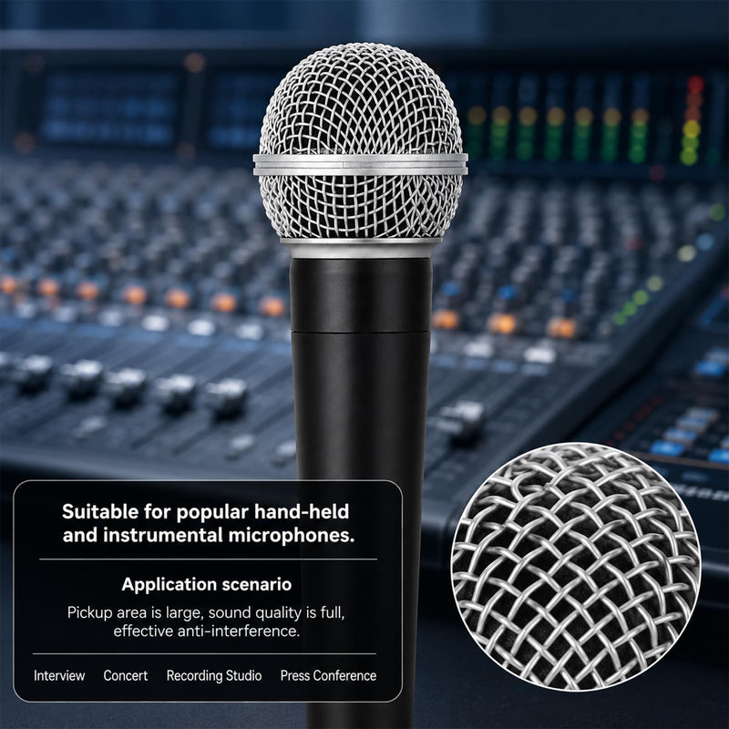 Microphone Head Replacement, Silver, 4 Pack with Black Inner Covers | Microphone Mesh Grill, Compatible with SM58, For Studio and Live Performances