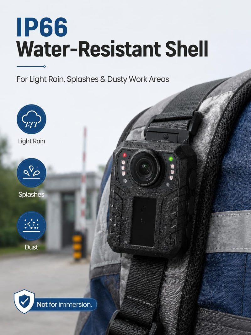 SPIKECAM 10 Hours Body Cameras with Audio and Video Recording, Real 1080P Body Cam for Security Guards, 2-Inch Screen Bodycam with Clear IR Night Vision, USB-C, 360° Clip 32G