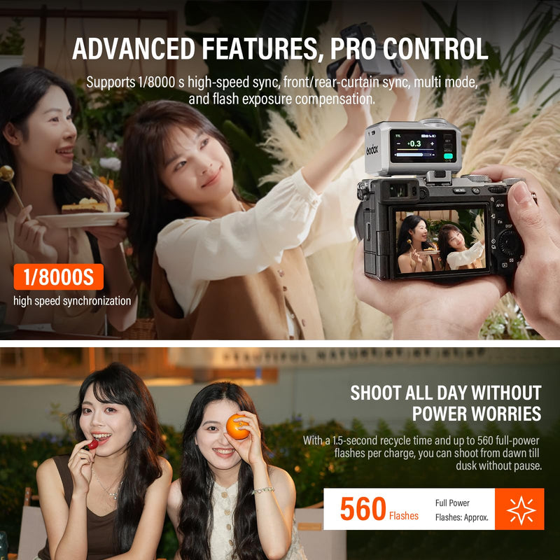 Godox iT30 Pro F Mini TTL Flash for Fuji Cameras Godox iT30Pro F- Wireless Master & Receiver 2.4G Wireless Touchscreen, GN15, 1/8000s HSS Speedlite, Built-in Diffuser and Lithium Battery IT30 PRO F (Silver)