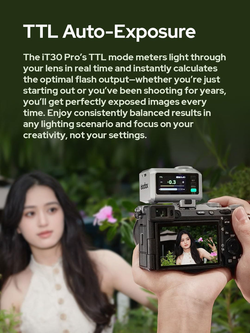 Godox iT30 Pro S Mini Camera Flash for Sony Camera,TTL Mode Auto Exposure,HSS 1/8000s, 2.4G Wireless Master/Receiver,Compatible with A7CII,A7IV,ZV-E10,A7RV,A7C,A7III,A6700,A6400,ZV-E1,FX3(Black) Black