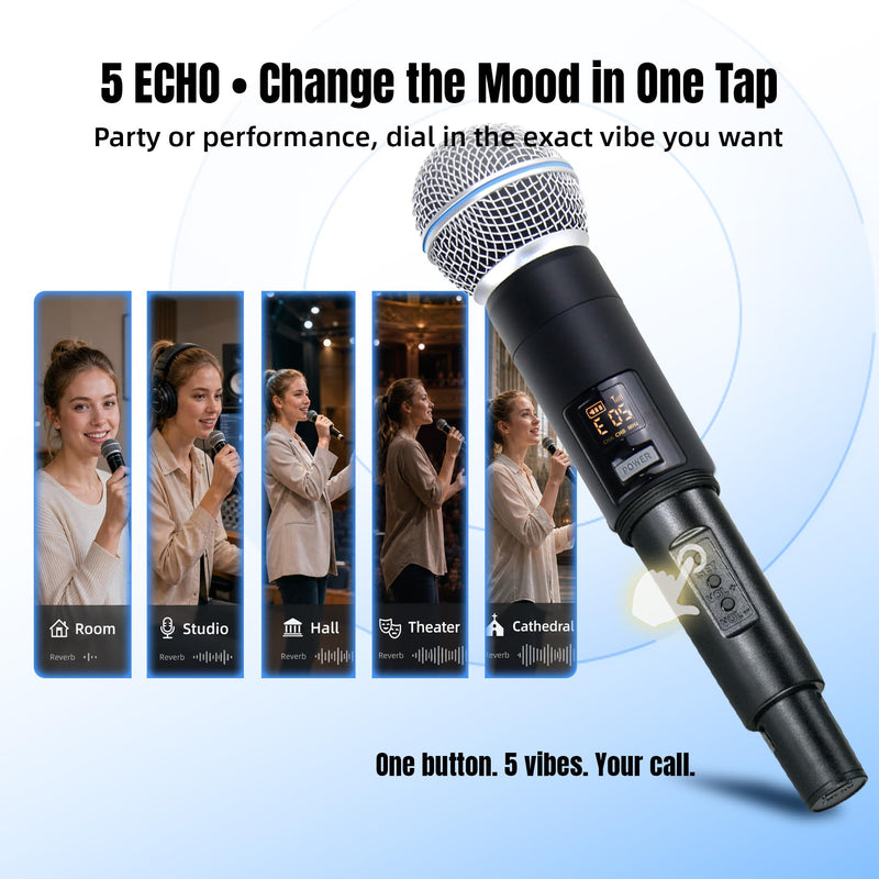 Wireless Karaoke Microphone, Dual Wireless Microphone 2.4G 492 ft Range, Handheld Microphone Wireless Set, Microphone for Karaoke Machine, PA Speaker, Mixer, Microphone for Singing