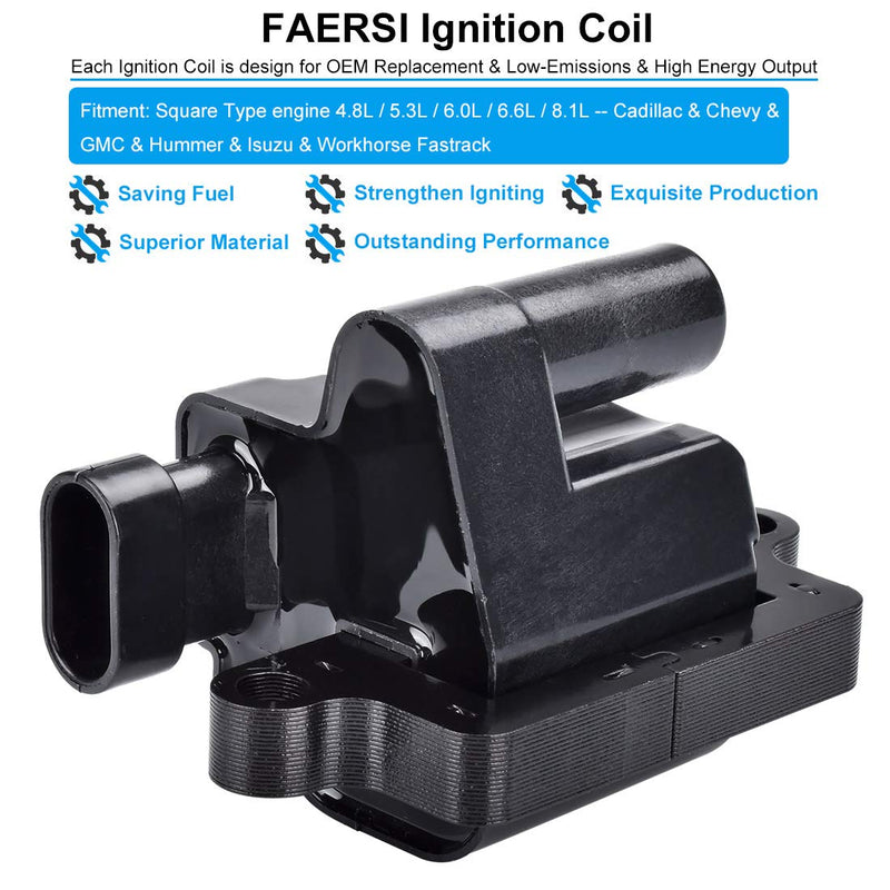 Ignition Coil Pack Compatible with Chevy Silverado, Avalanche, Suburban, GMC & Cadillac Vehicles, Scalade, Avalanche, Silverado, Express 3500, Tahoe, Sierra, Savana, Replace for UF271, 5C1083, D581 1 Pcs