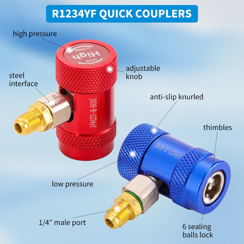R1234YF Quick Couplers, R1234YF Adapter Kit, High/Low Pressure Side R1234yf Manual Connector Kit for AC Charging Style B