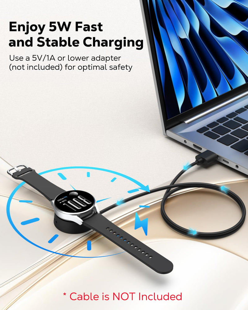 Magnetic USB-C Charger Compatible with Samsung Galaxy Watch, Black | Charging Stand for Galaxy Watch Ultra 8 7 6 5 4 3 FE Active. Compact design for convenient home, office and travel charging.