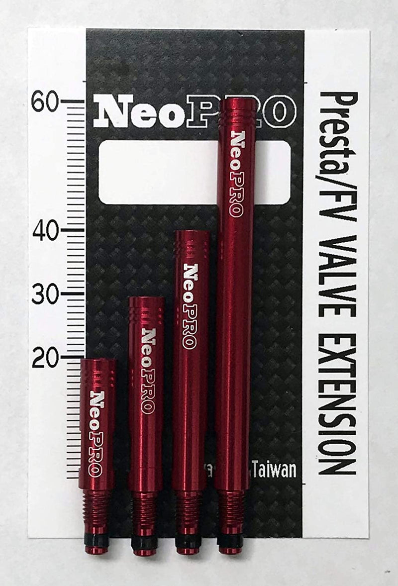 NeoPRO Presta Valve Extension Extender Kit (Pack of 2) w/Valve Key and Cap - Available in 4 Lengths - 20,30,40,60 mm (Black, 20mm) Black