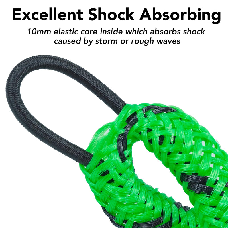 3 Feet Bungee Dock Line Boat Ropes for Docking Line Mooring Rope with Stainless Steel Clip Accessories for Boats 2pcs (Green&Black, 3 Feet) Green&Black