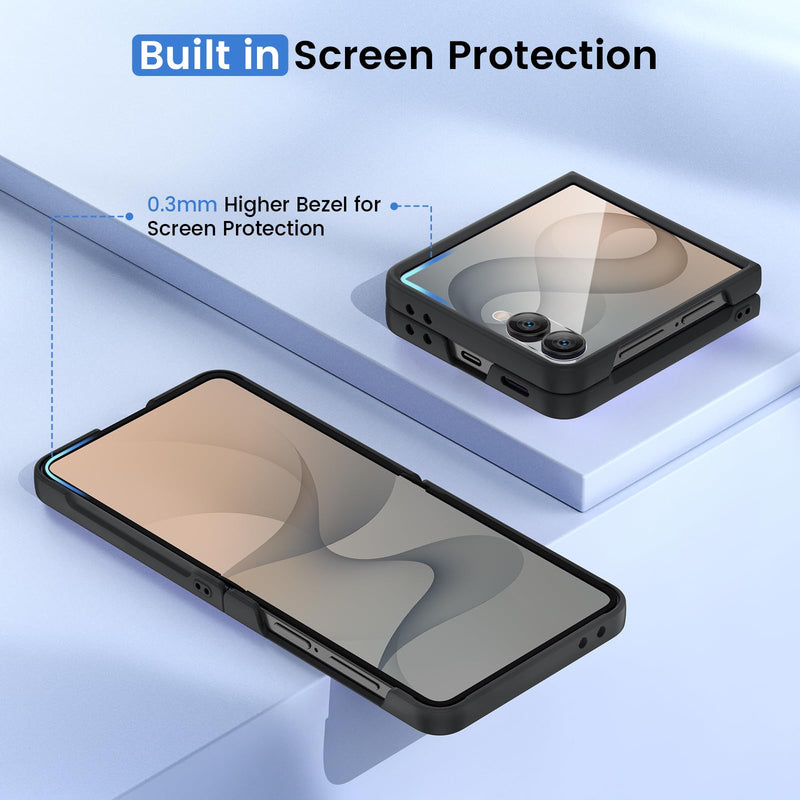 Ruky for Z Flip 8 Case, with Built-in Screen Protector, Black | Support Wireless Charging Hard PC Ultra-Thin Full Body Protective Phone Case for Samsung Galaxy Z Flip 8, Black A-Black Galaxy Z Flip 8 Case