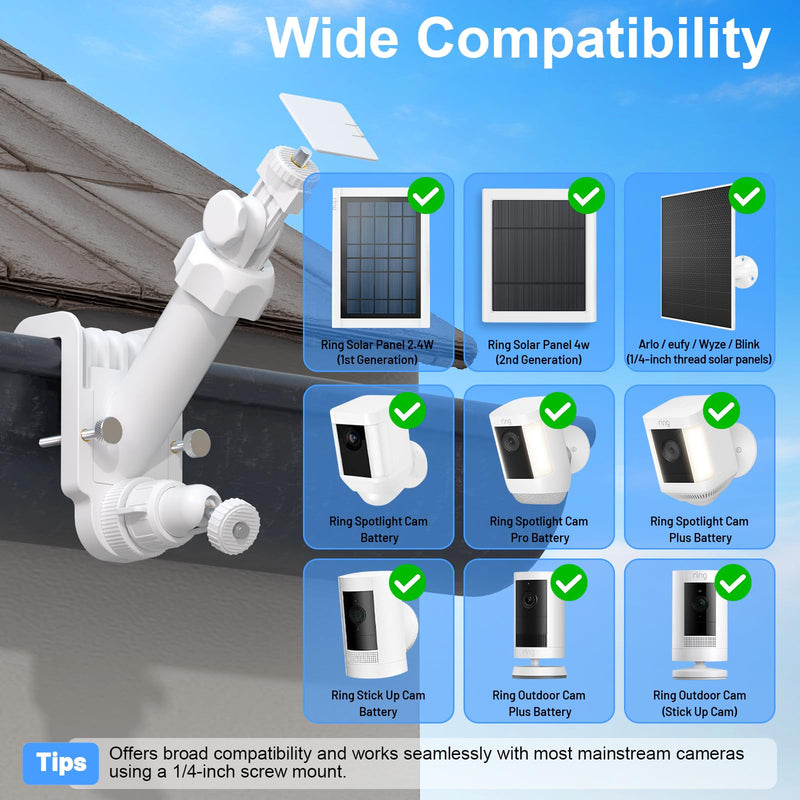 UYODM Gutter Mount for Ring Solar Panel and Cameras, Stick Up Cam, Stick Up Cam Pro, Outdoor Cam Plus Battery, Spotlight Cam Plus/Pro 1 Pack