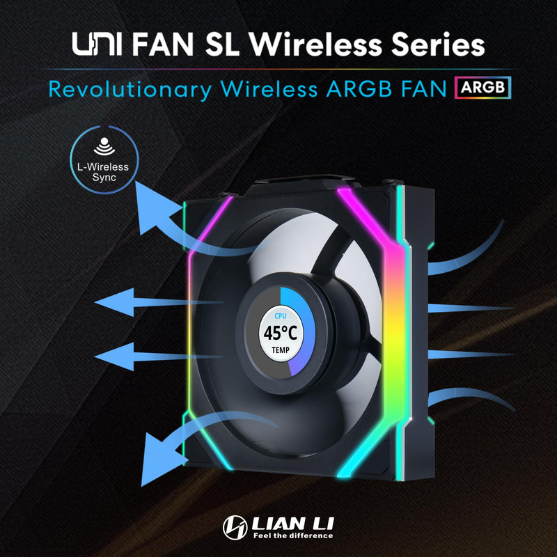 Lian Li UNI Fan SL LCD Wireless (Reverse Blade) 120mm ARGB Fan - Single Pack - 1.6" LCD - 2.4 GHz Wireless Signal for RGB & Control - Controller NOT Included & Required - Black(12RSLLCD1W1B) LCD Reverse Blade 1 x 120mm, Black