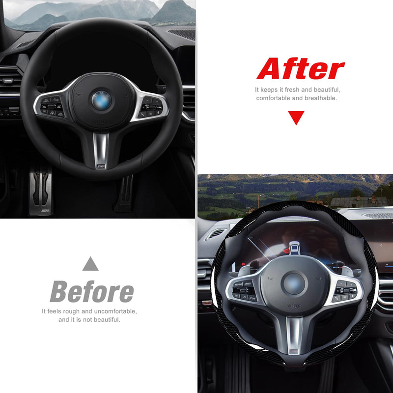  [AUSTRALIA] - Car Steering Wheel Cover Set Bright Carbon Fiber Wrap Non-Slip 3pcs Steering Wheel Accessories 14.5-15 inch Universal (Black) Black Black Black