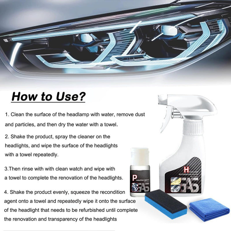 Car Headlight Restoration Polishing Kits Headlamp Repair Kits Car Light Polisher Cleaning Kits Ceramic Coating Spray Shiny Stuff（Only for Headlight Cleaner
