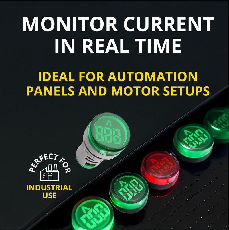 Digital Led Display Indicator Ammeter, 0-100A Max AC380 Current Meter and 220V - Gauge Meter, Tester Amp Monitor - AD101-22AM Model, Circle Panel, Green (3 Pack) 3