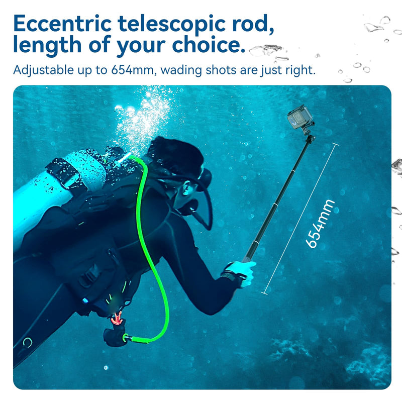 TELESIN Waterproof 360 Selfie Stick for GoPro, 25.75" Extension Stick Pole Monopod w Hand Strap for Go Pro 12 11 10 Insta360 X3 Ace Pro DJI Action 4 Osmo Pocket 3 Underwater Diving Accessories