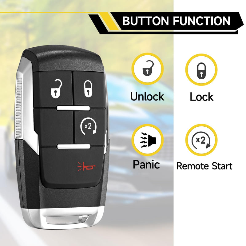 Smart Key Fob Replacement Fits for Dodge Ram 2500 3500 4500 5500 2019 2020 2021 2022 2023 2024 Car Keyless Entry Control Remote GQ4-76T 433Mhz 4BT
