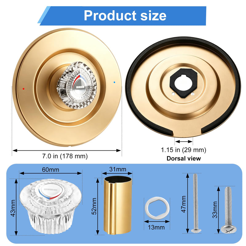 Shower Trim Kit, Compatible with Moen T470 Chateau Shower Trim Kit, for Dual Seal Cartridge Trim Kit and Single Handle Tub/Shower Trim, Includes Escutcheon, Tubes, Shower Handle and Screws, Gold