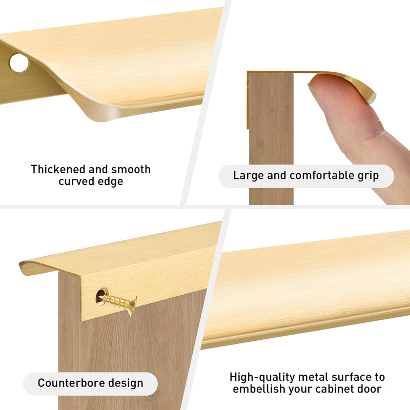10 Pack Gold Finger Pulls for Cabinets, 11.81" Edge Drawer Pull Concealed Modern Aluminum Closet Door Kitchen Cabinet Handles Hardware, Brushed Gold 11.81 Inch (10 Pack)