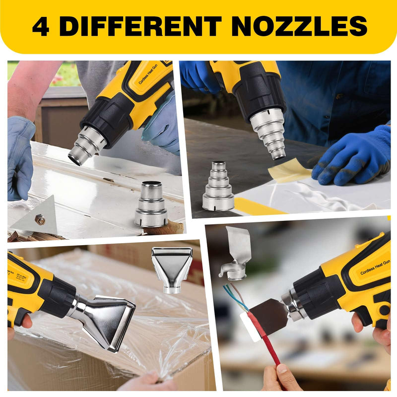 Cordless Heat Gun Compatible with Dewalt 20V Battery 350W Fast Heating 2-Temp Setting120℉-1110℉ Portable Hot Air Gun with LCD Display 4Nozzle for DIY shrink wrapping (Tool Only, Not Made by Dewalt)