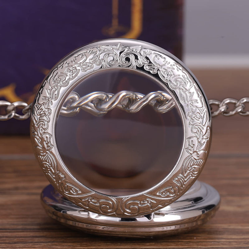 ManChDa Pocket Watch Retro Smooth Classic Mechanical Hand-Wind Pocket Watch Steampunk Roman Numerals Fob Watch for Men Women with Chain + Box A. Silver
