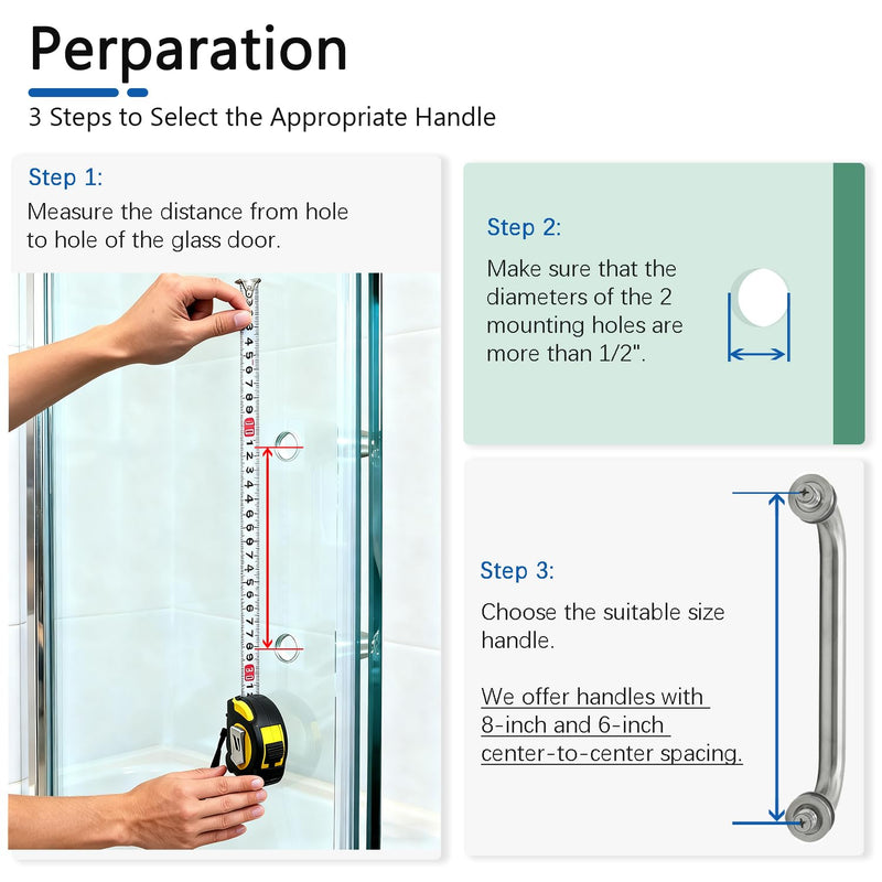 Glass Shower Door Handle, Bathroom Shower Door Replacement Handles, Back to Back 304 Stainless Steel Pull Hardware for Sliding、Frameless Shower Doors Pull Handle (Brushed Nickel, 6 inch) Brushed Nickel