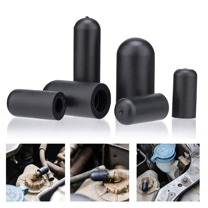 BUSY-CORNER 105 Pieces Vacuum Cap Assortment Kit, Dropper ID 3/8'' 5/16'' 1/4'' 7/32'' 5/32'' 3/16'', Hose Caps Kit for Car Carburetor Manifold