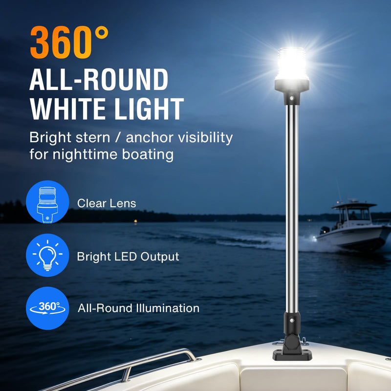 25 Inches Boat Stern Light Anchor Light, White Folding Rear Boat Running Lights, Waterproof Marine Navigation Lights for Boats LED for Small Boats (12-24V) 25 Inches