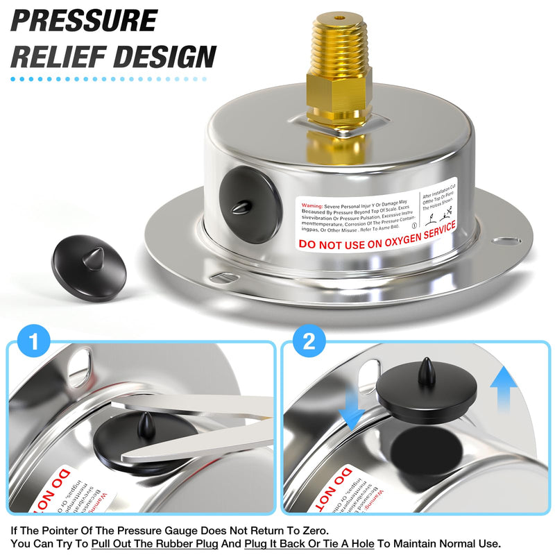 MEANLIN MEASURE 0~5000Psi Liquid Filled Pressure Gauge Front Flange Panel Mount, 1/4" NPT 2.5" FACE DIAL Stainless Steel Case with Phillips Screw, Nut and Brass Hex Bushing, +/-3-2-3%