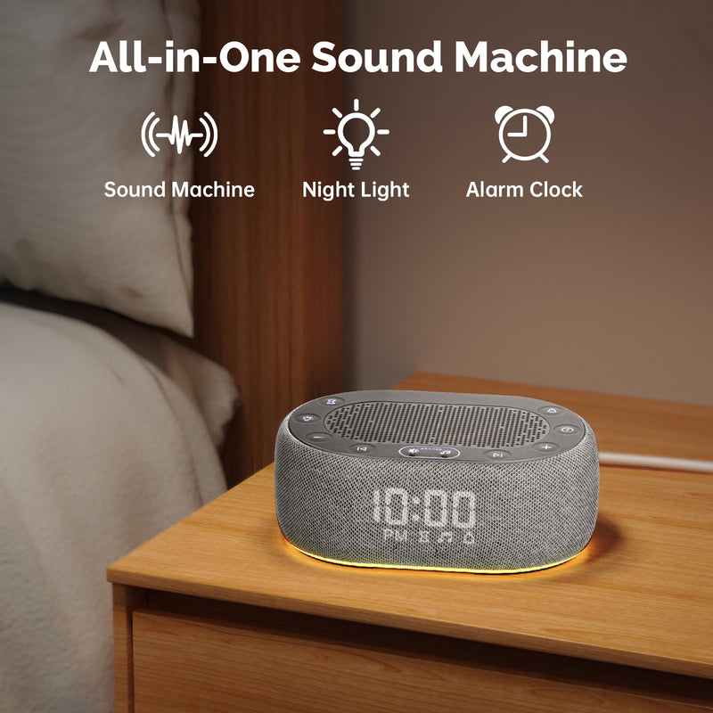 1Mii White Noise Sound Machine with Alarm Clock, Sound Machine for Sleep for Adults Baby, 30 Soothing Sounds, Smart App Controlled, Dimmable 7-Color Night Light, Sleeping Timer, 30 Volume Levels Grey