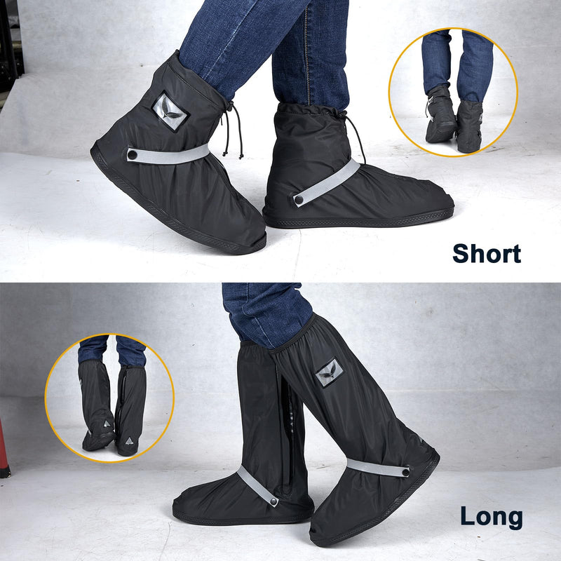 Waterproof Rain Cover Boot Non-Slip Shoe Covers with Zipper and Reflector Heavy Duty Reusable Rain Boots for Men Women L=11.81'' Black-Short style