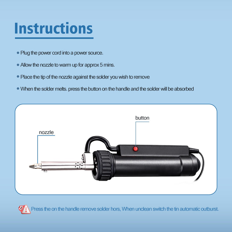 Electric Solder Sucker Vacuum,Automatic Desoldering Gun,Portable Desoldering Iron Tool AC 110V 30W with 3 Soldering Suction Tips,Electric Desoldering Pump Repair Solder Removal Tool (Size:US Plug)
