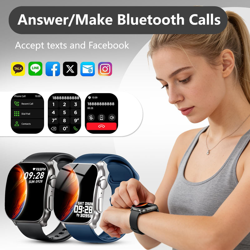 Smart Watch for Men, 2.01" AMOLED Curved HD Screen Smart Watch, Fitness Tracker with 24/7 Heart Rate/Sleep Monitor, IP68 Waterproof Running Watch, Compatible with iOS & Android for Daily Workout Black