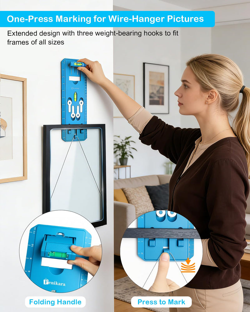 Picture Hanging Kit with Level, Upgraded Picture Hanging Tool, 86Pcs Picture Hangers with Heavy Duty Picture Hanging Hooks, Sawtooth, Wire, Nails, Wall Hangers for Frame, Painting, Art, Photo Bule Set