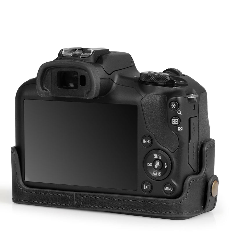 MegaGear Ever Ready Genuine Leather Half Camera Case Compatible with Canon EOS R100 - Black