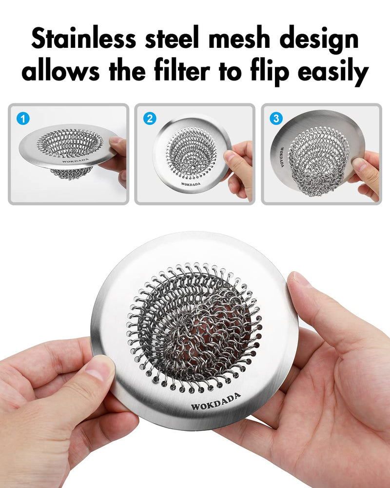 Wokdada Sink Drain Strainer, Reversible Easy Clean Mesh Sink Strainer with 304 Stainless Steel,Revolutionary Anti-Rust Large Kitchen Sink Strainer Food Catcher for Garbage Disposal Without Clogging Silver Silver