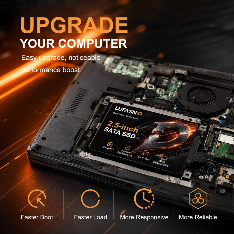 Internal 128GB SATA SSD, 2.5 Inch SSD SATA III 6Gb/s, Solid State Drive, Up to 520MB/s Read Speed, 3D NAND Flash, Compatible with Laptop & Desktop PC