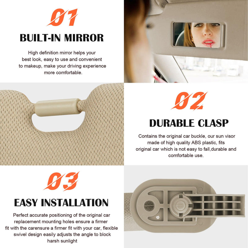 Beige Driver Left Side Sun Visor Replacement Compatible with 2011 2012 2013 2014 2015 Hyundai Elantra Replace 852103X000TX Beige