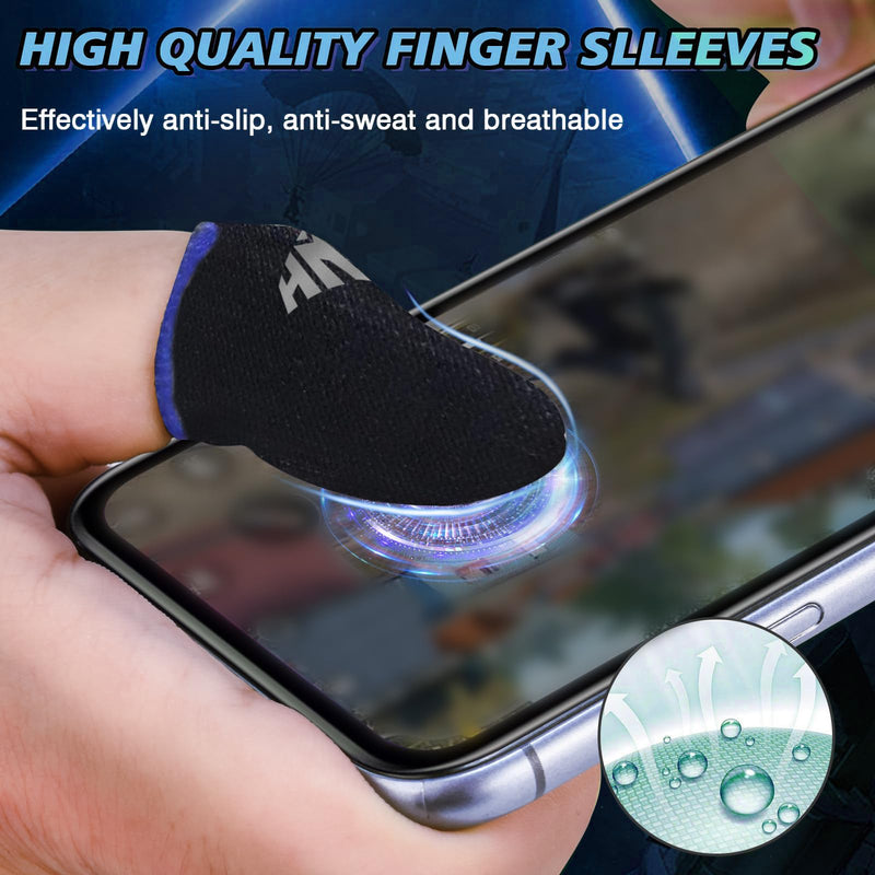 PUBG Trigger 4 Finger Mobile Gaming Controller with 20 Finger Sleeves & Storage Case PUBG Mobile Controller Aim & Fire Shooter Buttons for iPhone & Android PUBG Accessories for COD Mobile (1 Pack G5+20Pcs Finger sleeve+Storage bag)