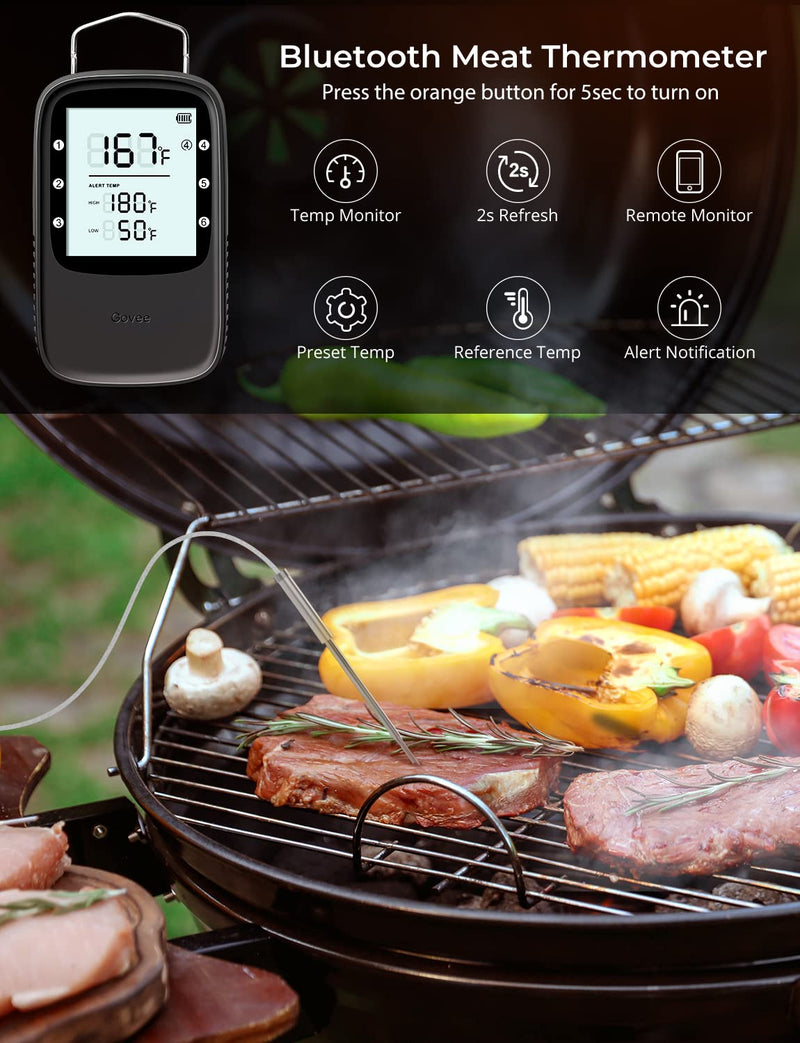 Govee Bluetooth Meat Thermometer, Wireless Meat Thermometer for Smoker Oven, Digital Grill Thermometer with 2 Probes, Timer Mode, Smart LCD Backlight BBQ Thermometer for Cooking Turkey Fish Beef 2 x Probes Black