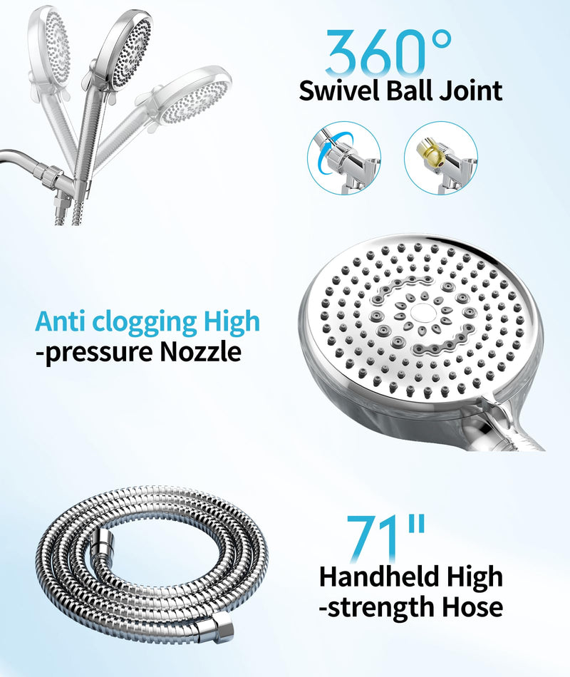 Filtered Shower Head with Handheld, 10 Spray Mode High Pressure Shower Head with Filters, Shower Filter Head for Hard Water, Powerful Spray for Cleaning, 2 Replaceable Filters Included, Chrome 10 Modes with 2 Filters