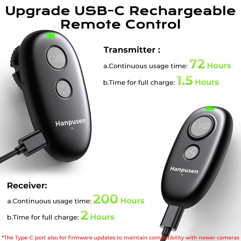 Rechargeable Camera Remote Shutter Release for Sony - Hanpusen Wireless & Wired Remote Control for Sony A7 V, A7C II, A7 III, A7 IV, ZV-E10, A6400, A9 III, A1, A7R V, A6700, ZV-E1, FX3, FX30,RX100 VII