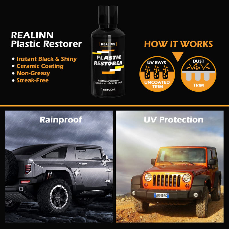 REALINN Plastic Restorer - Cars Ceramic Plastic Coating Trim Restore, Shines & Protects Plastic, Vinyl & Rubber Surfaces