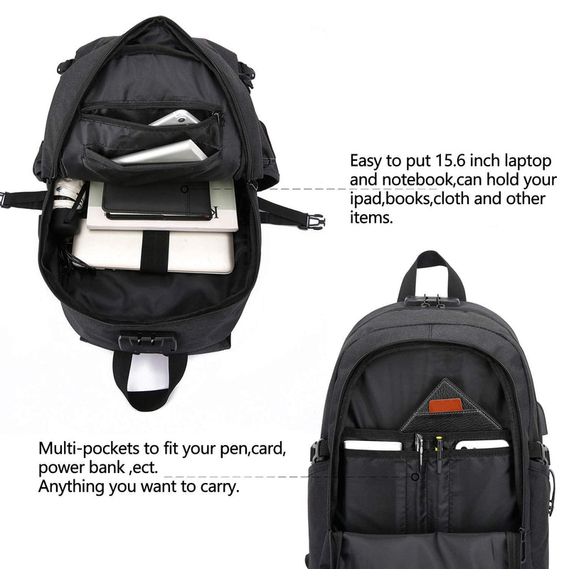 WENIG Anti-Theft Travel Laptop Backpack with USB Charging Port Lock,Water Resistant Slim Work Computer Bag for Men College Bookbags Fits 15.6 Inch Laptop Black