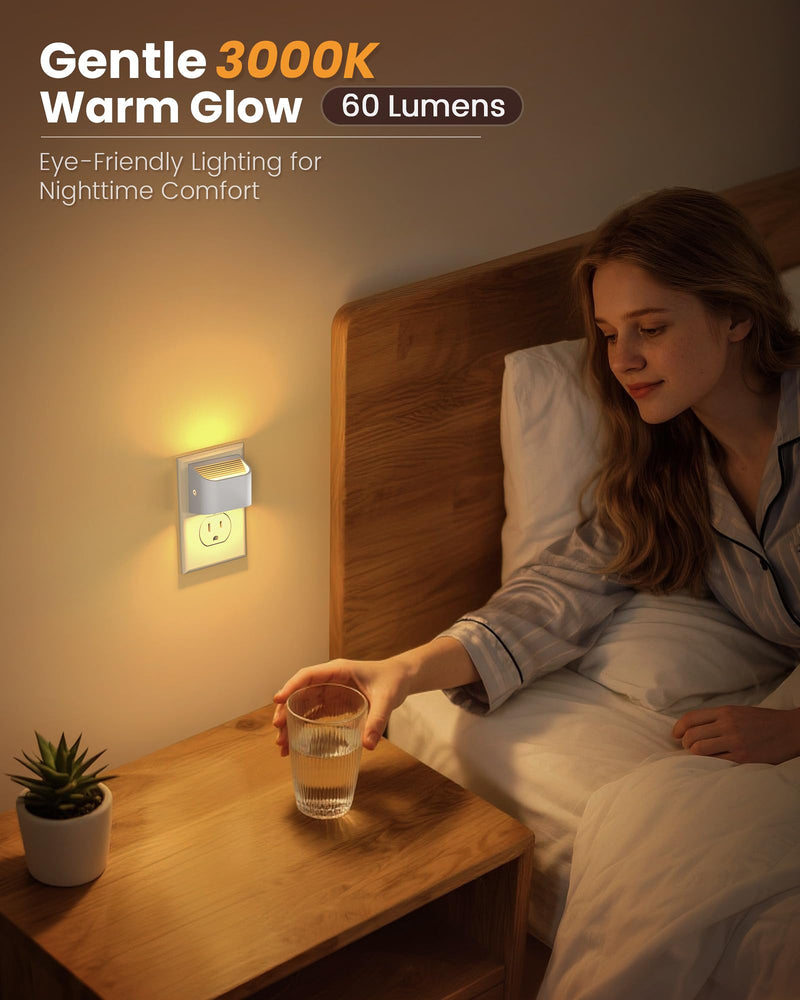 NIORSUN Plug in Night Light, Auto Brightness Sensor Night Light, 3000K Warm White, Ultra-Slim Wall Light for Hallway Bathroom Bedroom Stairs, White, 8 Pack