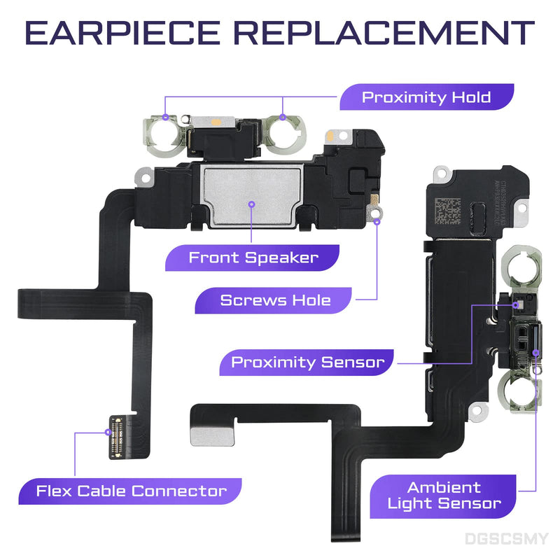 for iPhone 11 Earpiece Front Speaker Replacement Repair 6.1", Ear Module Part OEM with Ambient Light Sensor Flex Cable Connector Proximity Sensor Fix Tools Kit iPhone11 for A2111 A2223 A2221
