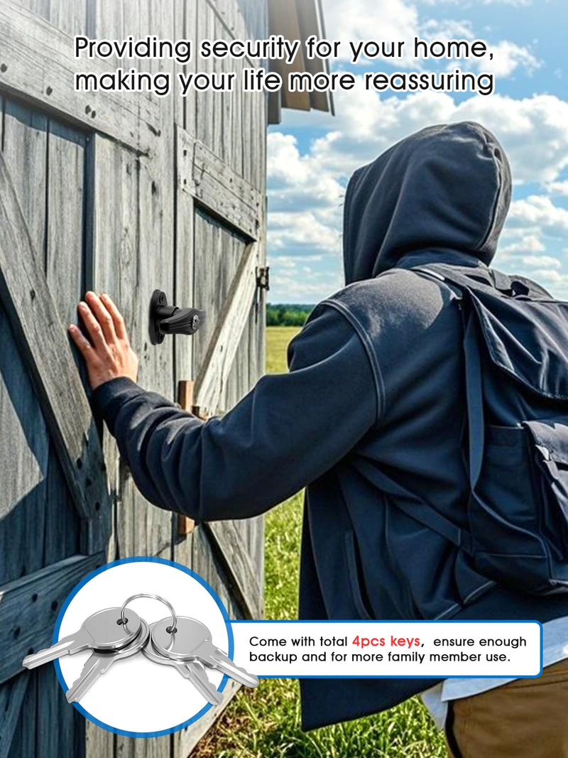 Shed Door T-Handle Lock Latch Kit with 4 Keys, Shed Barn Coop Storage Door T-Lock Set, Adjustable 4-3/4" Stem, Heavy-Duty Zinc Alloy, Black Powder Coated Left Lock - 1pack Lock 4-3/4"