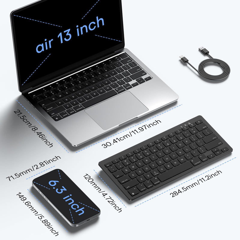 OMOTON Wireless Keyboard for Mac, USB-C Rechargeable, Bluetooth ONLY | No Number Pad, Ergonomic Tilt, 14 macOS Hotkeys, For Backpack Travel Home Office, for MacBook/iMac/Mac mini/Neo, Ink Black