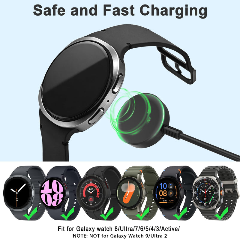 2Pack 3.3ft for Samsung Watch Charger with Dual USB-A Ports Wall Charger | Upgrade Magnetic Fast Charging for Galaxy Watch 8/8 Classic/7/6/6 Classic/5/5 Pro/4/4 Classic/3/FE. Ultra, Active 1/2 3.3 Feet