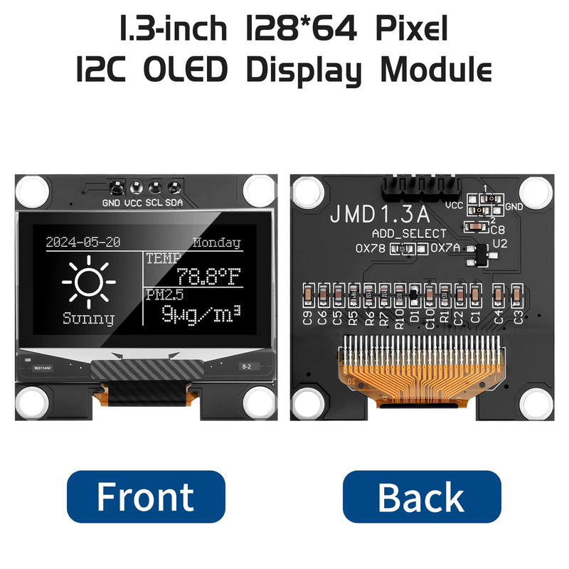 5pcs Pre-Soldered 1.3 Inch I2C OLED Display Module 128 x 64 Pixel SSD1306 Driver Self-Luminous Display Board with Protective Case for Arduino/Raspberry Pi/ESP32 5